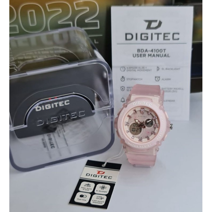 JAM TANGAN WANITA DIGITEC DA 4100 / DIGITEC 4100 / BDA 4100 ORIGINAL TALI RUBBER ANALOG DIGITAL