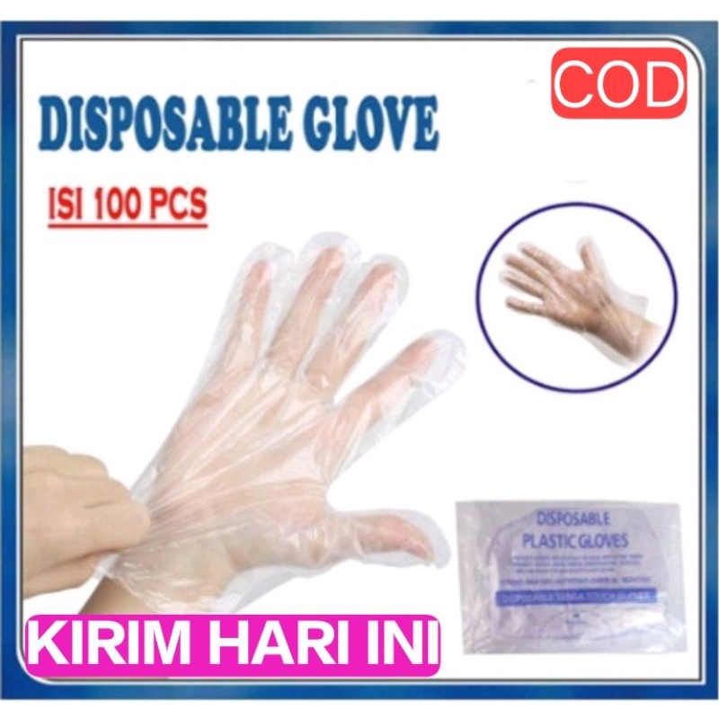 Sarung Tangan PLASTIK ISI 100 Per 1 Pack Disposable Plastic Gloves Sekali Pakai Bening Polos Transparent