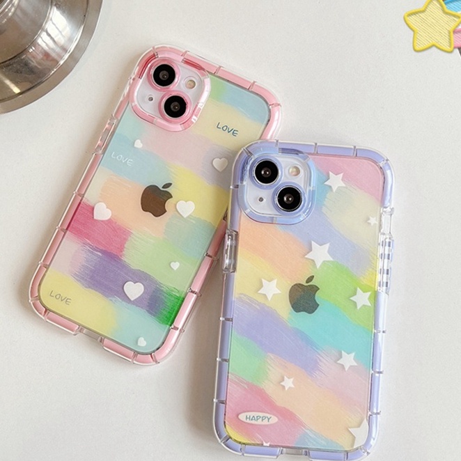 Casing Soft Case Motif Pelangi + Bintang Untuk IPhone Xr Xs Max 11 12 13 14 Pro Max 14 Plus CASING KESING HP IPHONE FOR GIRL