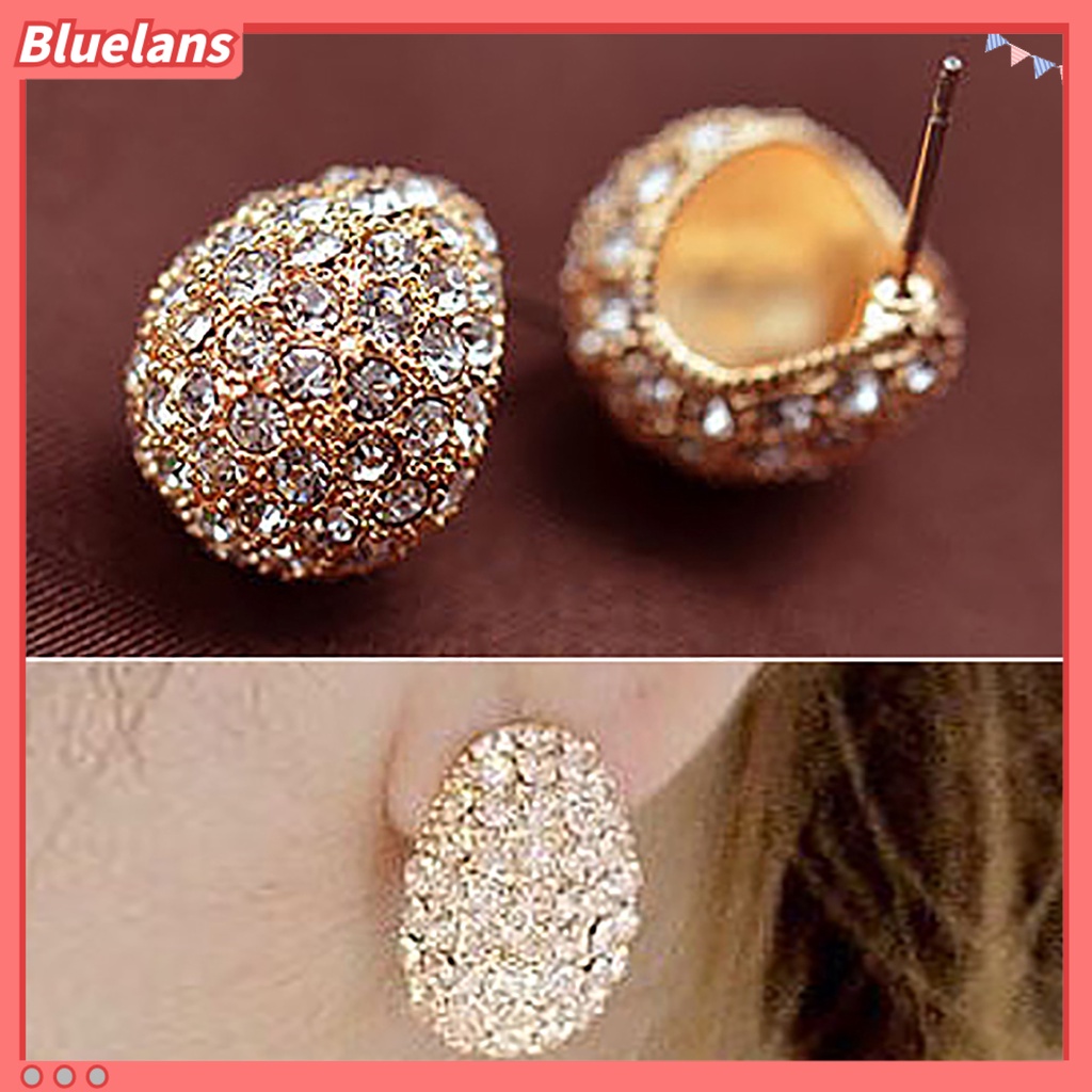 [Bayar Di Tempat]Anting Stud Fashion Unisex: Gaya Korea Bulan Sabit Berlian Imitasi Berkilau