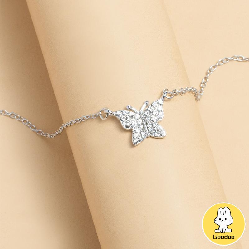 Kalung Rantai Klavikula Desain Kupu-Kupu Aksen Berlian Penuh Untuk Wanita -Doo
