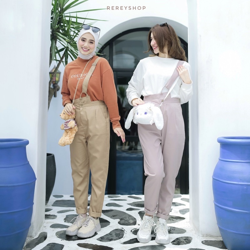 Rereyshop - Adeeva Overall Celana Pants Kekinian Simple Bahan Tebal Korean Style