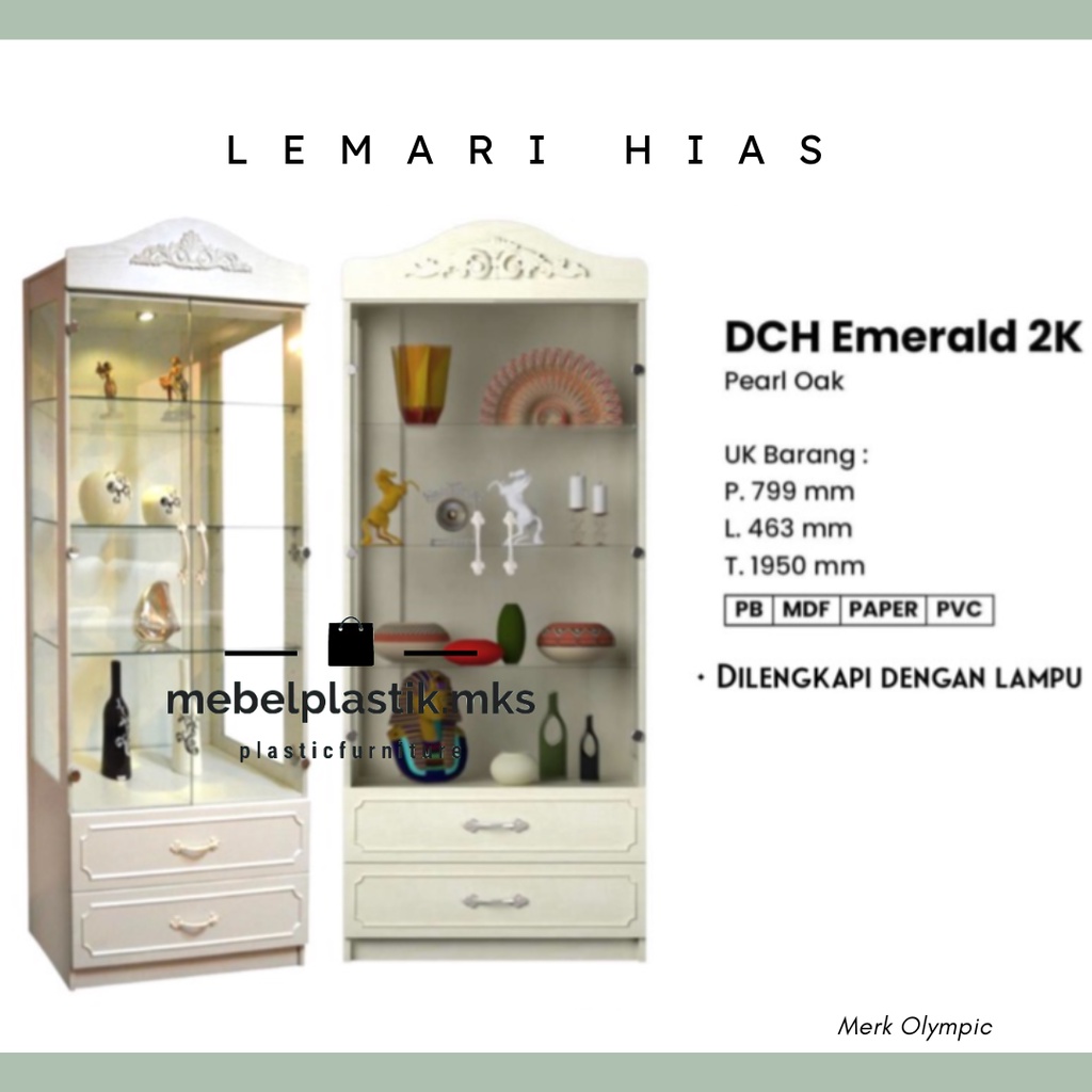 Lemari Kaca Pajangan/ Lemari Hias Lampu/ Rak Kaca Olympic DCH Emerald