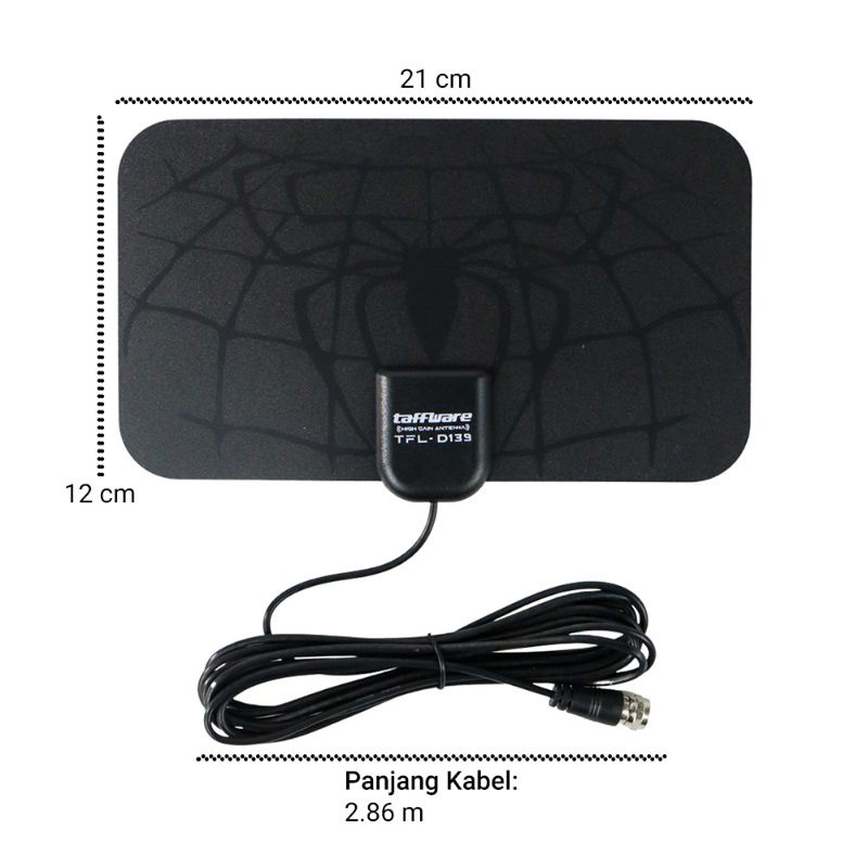 Taffware Antena TV Digital / TV Tabung DVB-T2 4K High Gain 25 dB Spider Pattern with Signal Booster Amplifier - TFL-D139 - Black