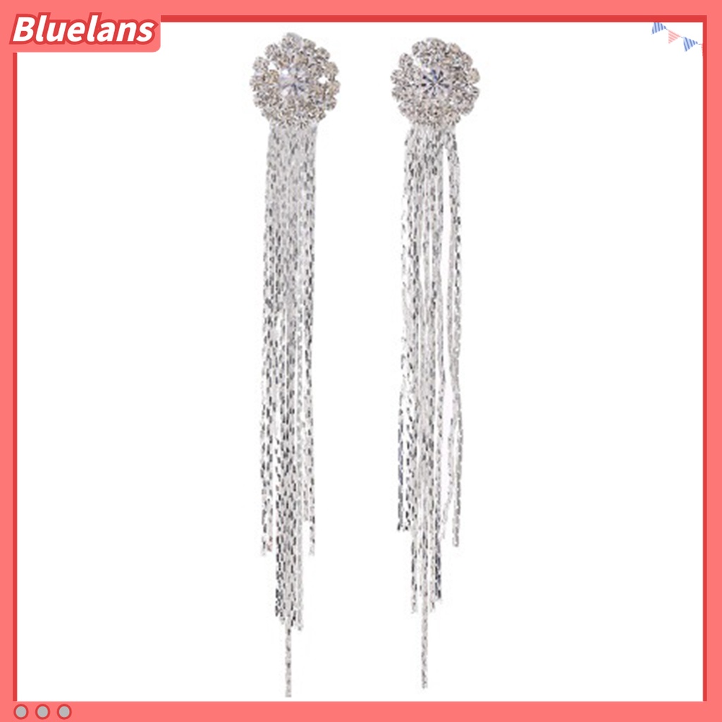 Anting Rumbai Panjang Aksen Bola Berlian Imitasi Untuk Aksesoris Perhiasan