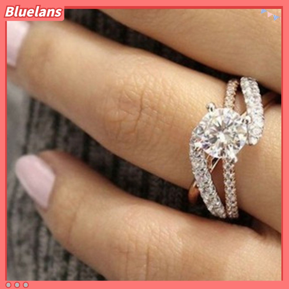 Cincin Jari Berlian Imitasi Model Hollow Untuk Wanita