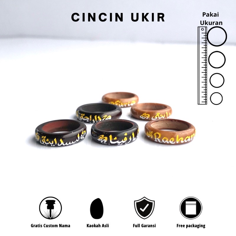 Cincin kaokah ukir nama custom warna hitam bahan koka asli