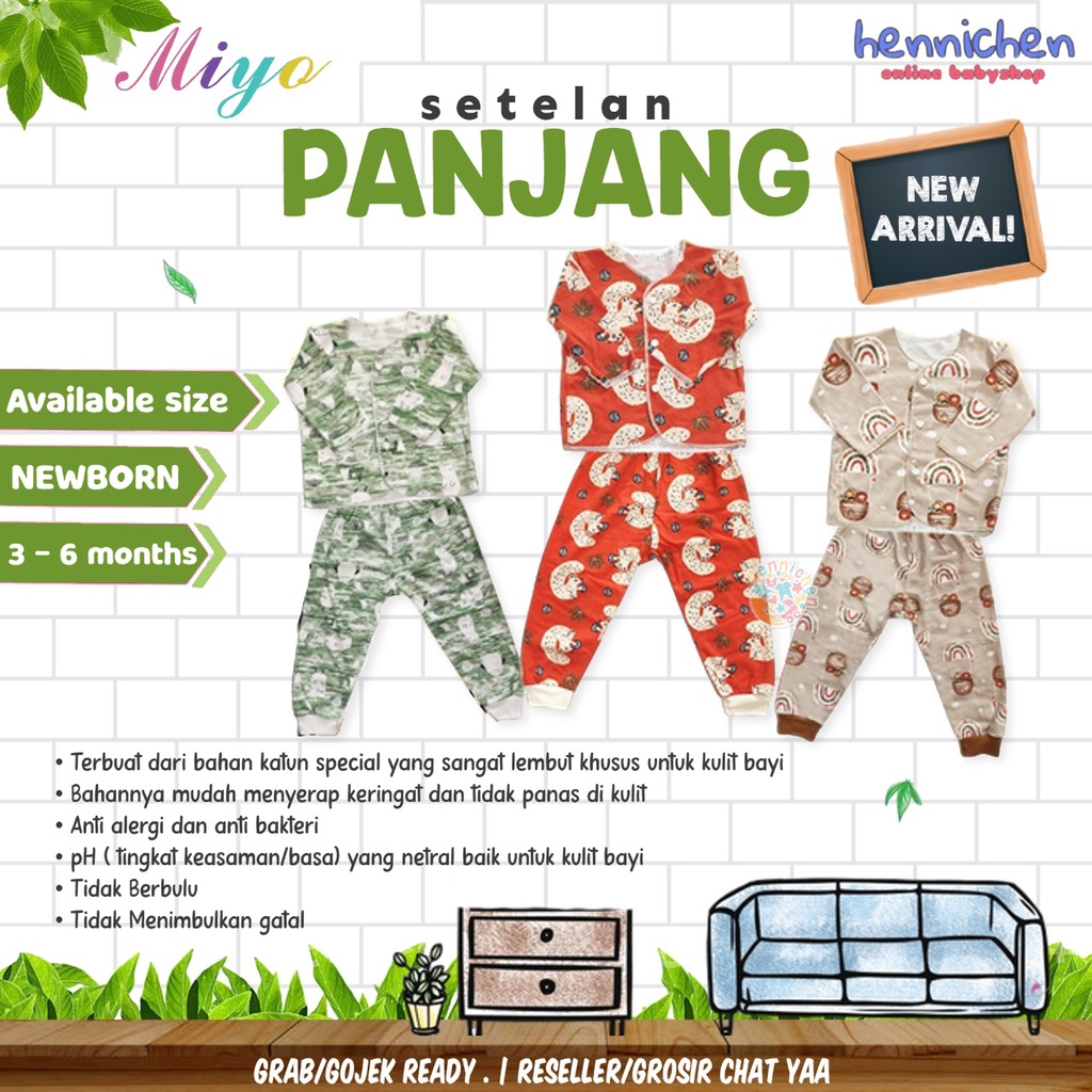 SETELAN PANJANG MIYO NEW BORN PRINT GEORGE MONKEY / SQUIRREL ( 0-3 M ) / 3-6 M SNI