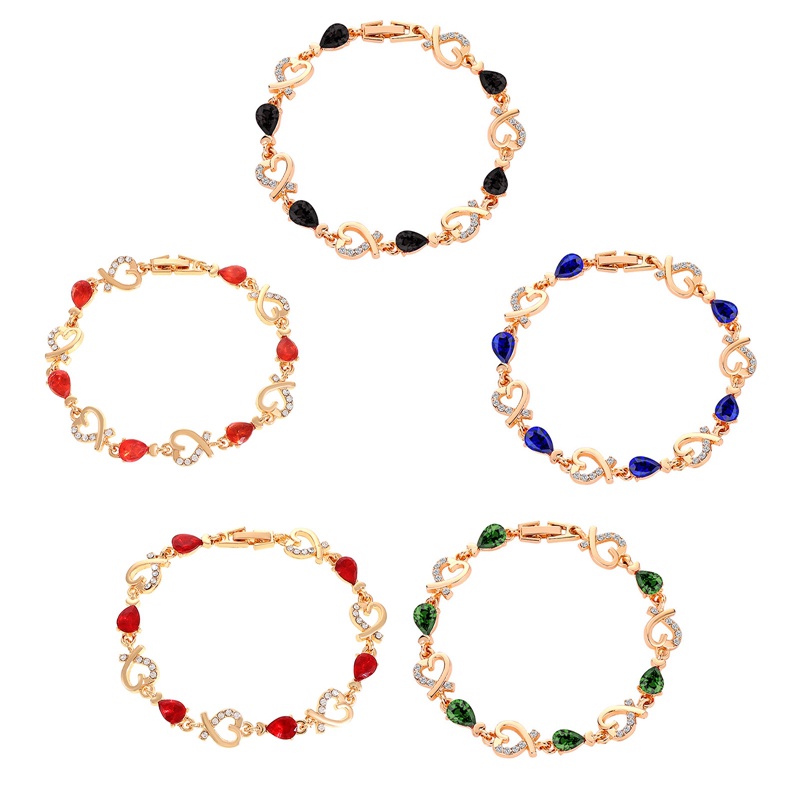 Gelang Rantai Emas Adjustable Desain Hati Hias Kristal Zircon Untuk Wanita