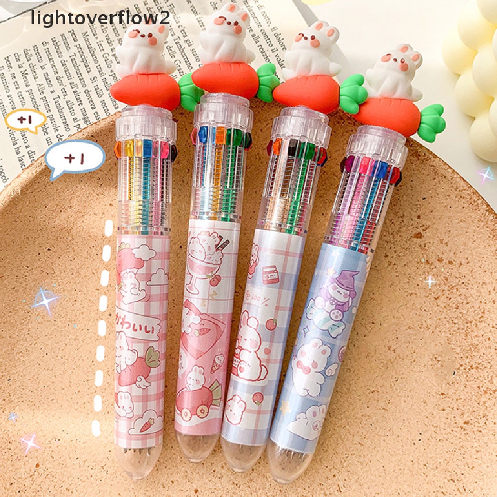 (lightoverflow2) 1pc / lot Bolpoin 10 Warna Motif Kartun Hewan Lucu Untuk Sekolah / Kantor