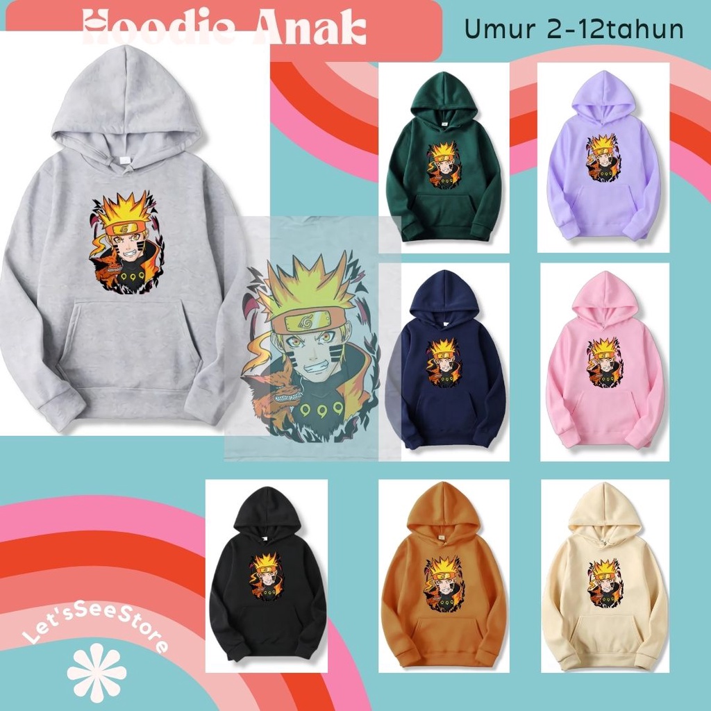 SWEATER HOODIE ANAK KARAKTER ANIME NARUTO KURAMA