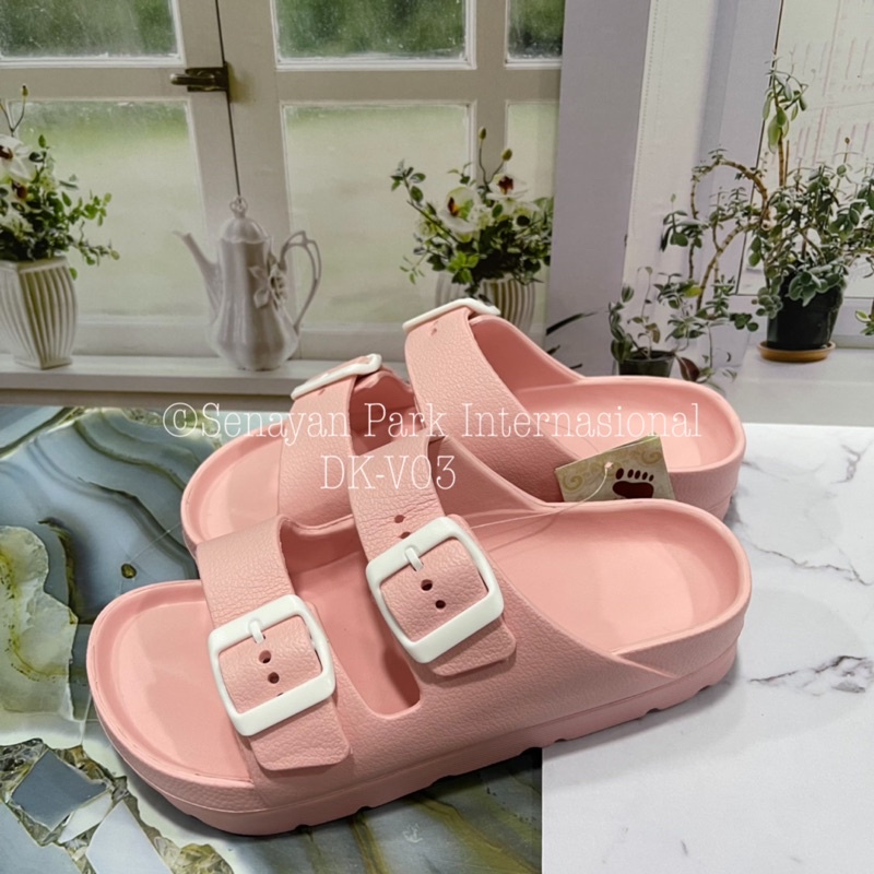 grosir roxy DK V03 Sandal Karet Wanita Slop Terbaru Gesper Sendal Karet Selop Ban Dua