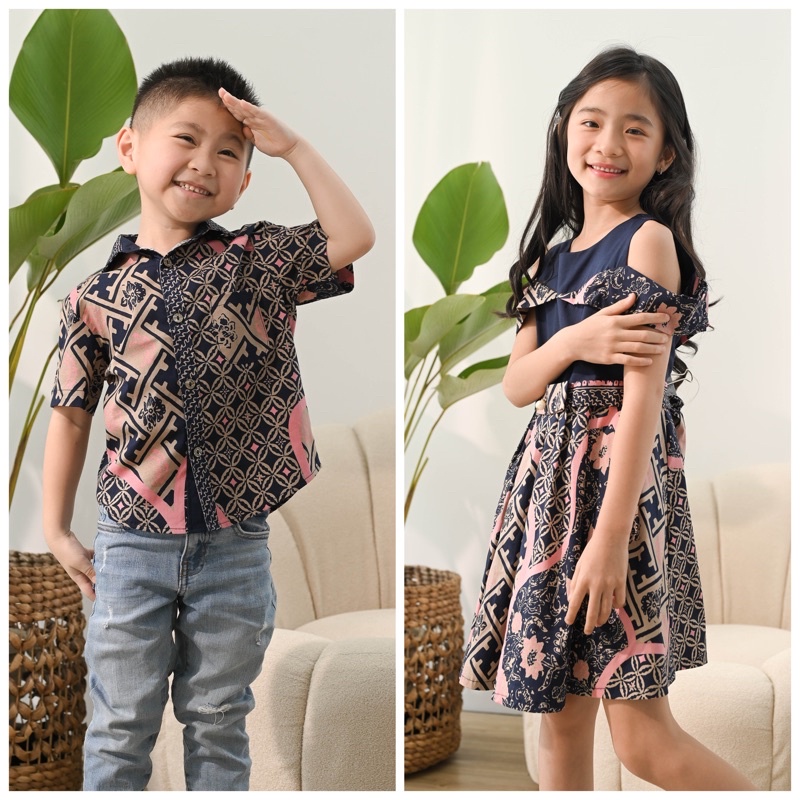 Dress batik couple / baju batik couple seragam keluarga / seragam kantor batik modern NAVYPINK 2772