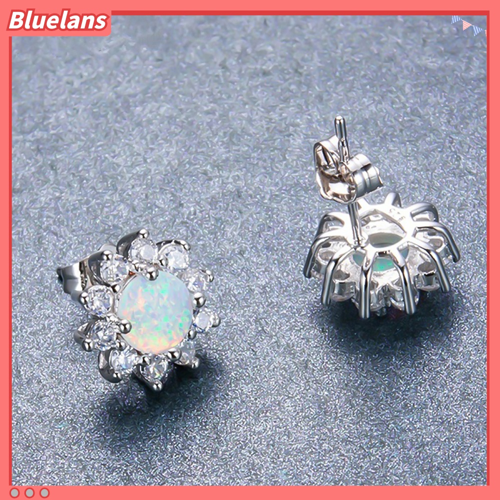 Anting Stud Bentuk Mahkota Bulat Opal Tiruan Untuk Wanita