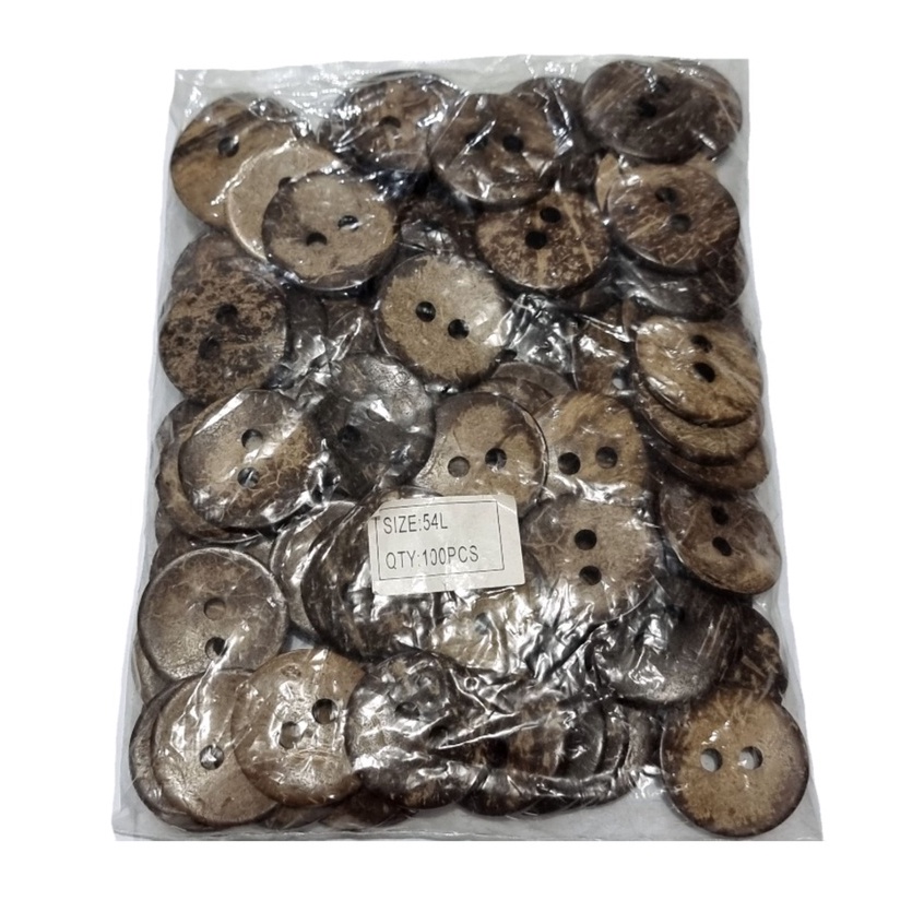 Kancing Batok 34mm/3,4cm/54L @100 pcs Kancing Baju Batok Kelapa Pernis