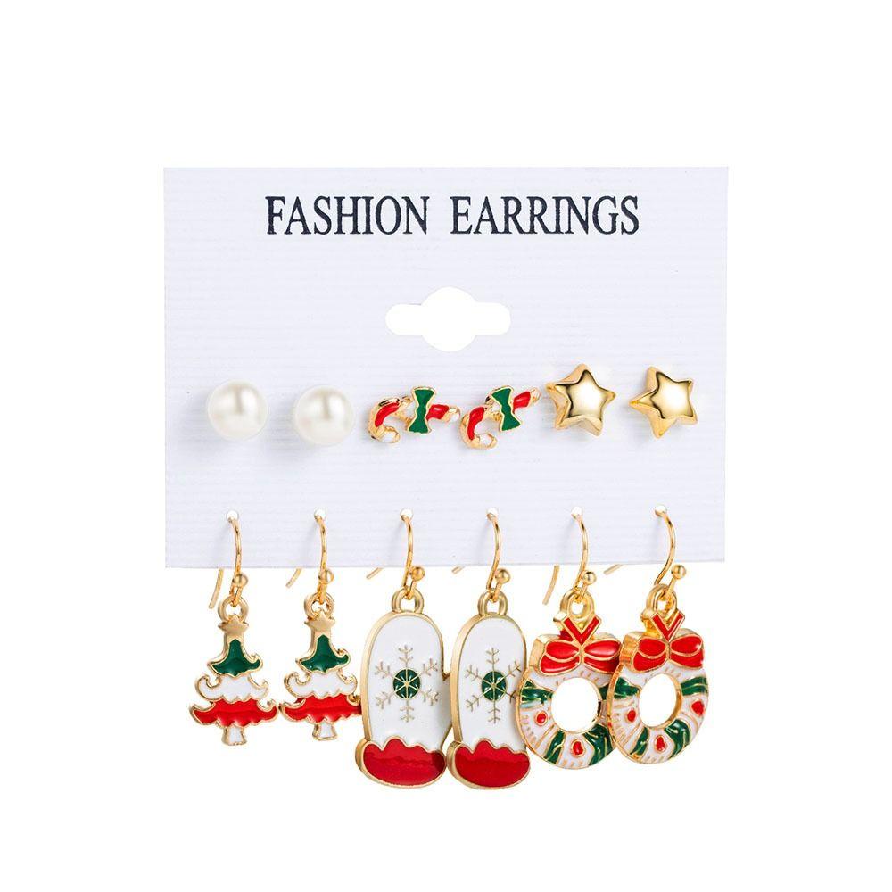 Needway Natal Stud Earrings Untuk Gadis Hadiah Kreatif Paduan Seng Elk Santa Claus Snowman Drip Minyak Bell Wanita Drop Earrings