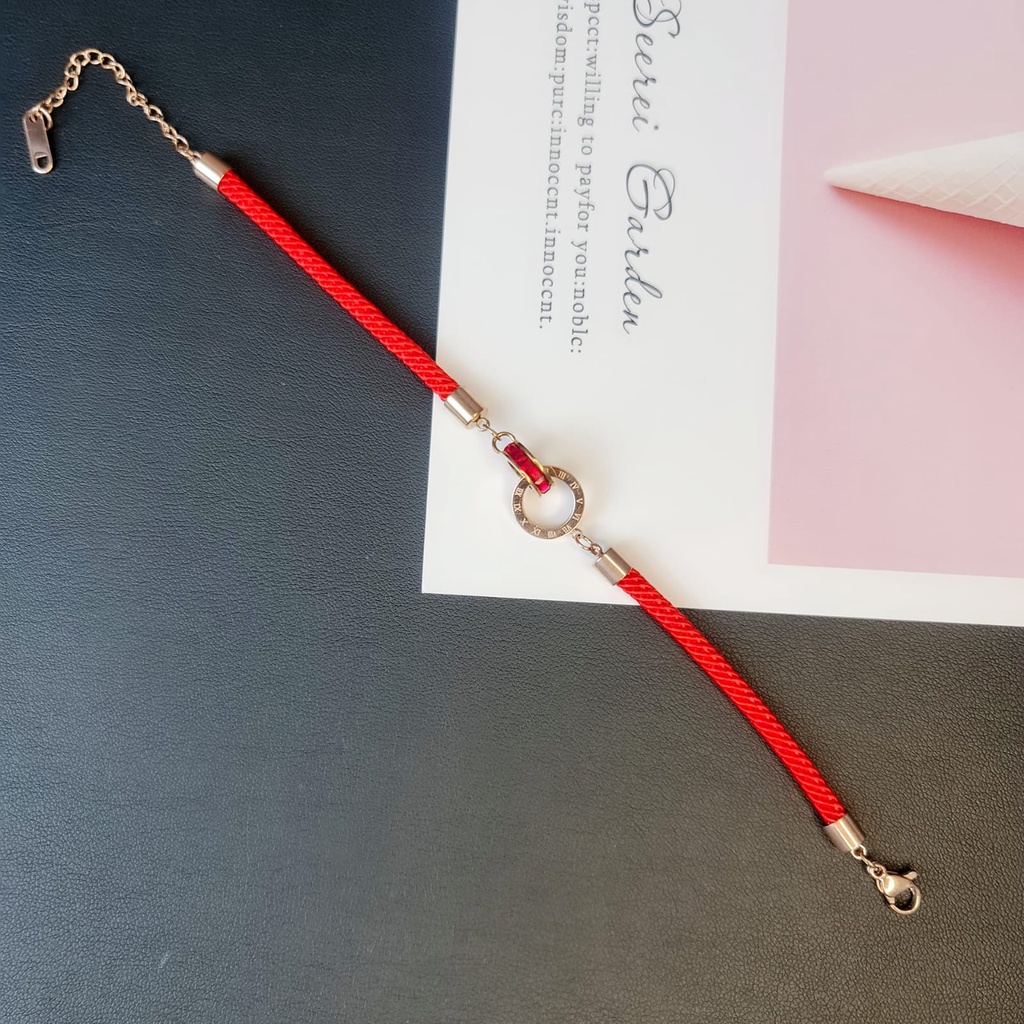 gelang tangan wanita titanium roll tali merah batu merah anti karat