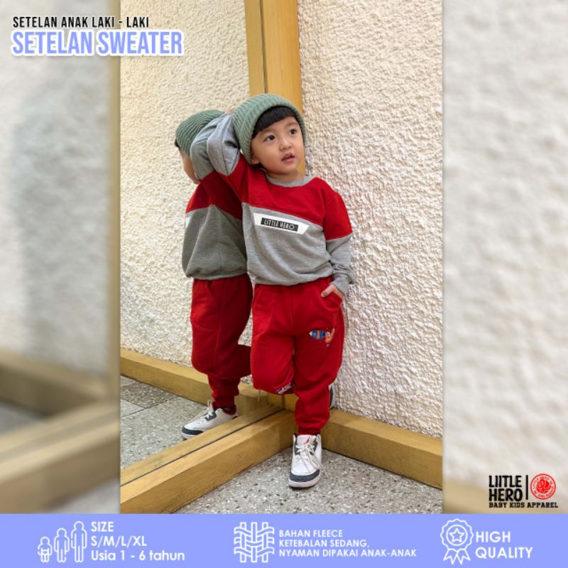 Set Setelan Sweater Anak Laki-laki Cowok Little Hero Usia 1-5