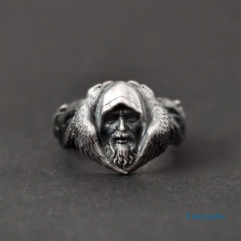 Fancyqube Cincin Desain Serigala Mitologi Odin Raven Bahan Alloy Gaya Vintage Nordic Untuk Pria