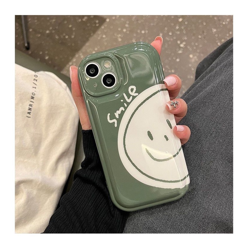 Case Desain Smiling Face Warna Hijau Rumput Untuk IPhone 12 13 11 Pro Max X Xs Max Xr
