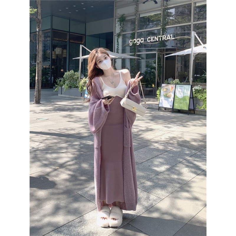 Temperamen Selebriti Setelan Wanita Musim Gugur dan Musim Dingin Baru Lembut Rajutan Cardigan Suspen