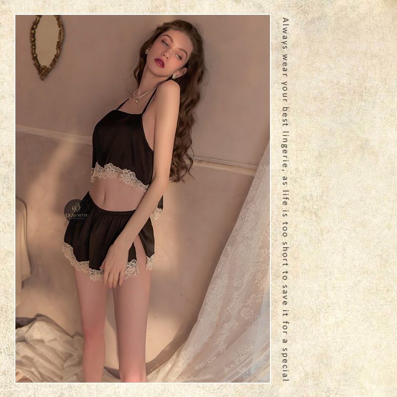 DeSecrettz RACHEL Crop Top Dress &amp; Hotpants, Sleepwear Cantik Bahan Premium Satin, Baju Tidur Sexy, Baju Haram Sexy, Baju Dinas Depan Suami, Bisa COD, Privacy Guaranteed