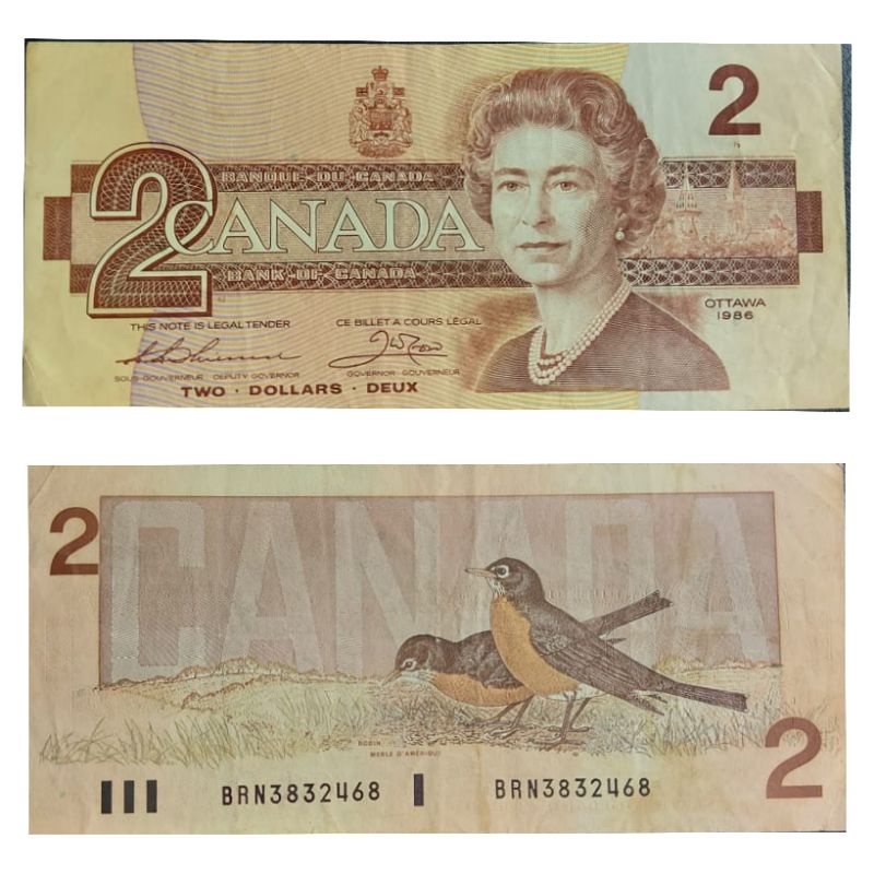 Uang Asing Negata Canada 2 Dollar Tahun 1968 Kondisi AXF Dijamin Original 100%