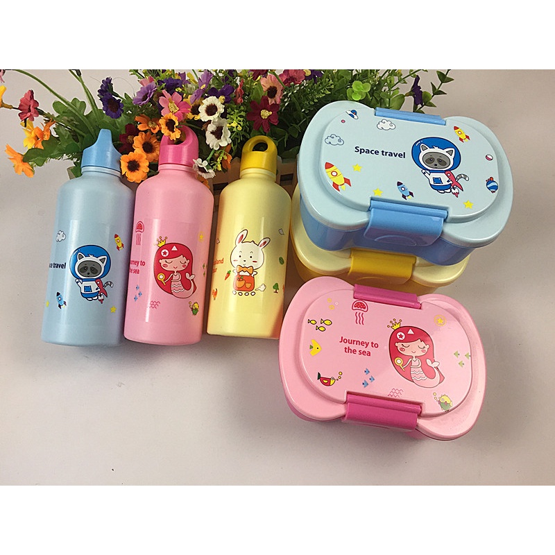 BB7 - Lunch Box Set Anak Cartoon Kotak Bekal Makan Dan Botol Minum Set Anak Motif Kartun