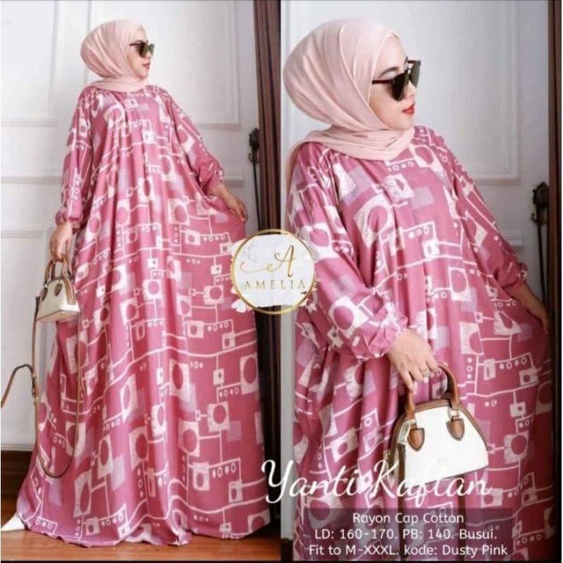 Kaftan Wanita - Yanti Kaftan Jumbo XXXXL Motif Batik Kotak-kotak Estetik Busui Resleting Lengan Panjang / Gamis Rayon Kaftan