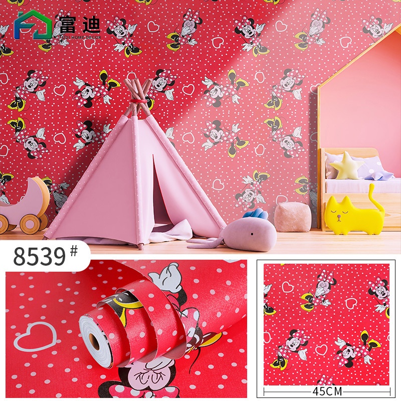 WALLPAPER STIKER DINDING MICKEY MOUSE DASAR MERAH