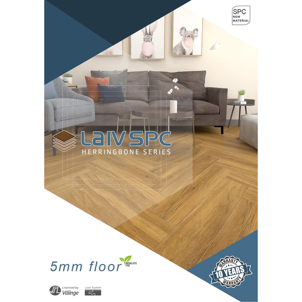 Lantai SPC Herringbone Laiv Tebal 5mm | Lantai Kayu Pola Herringbone