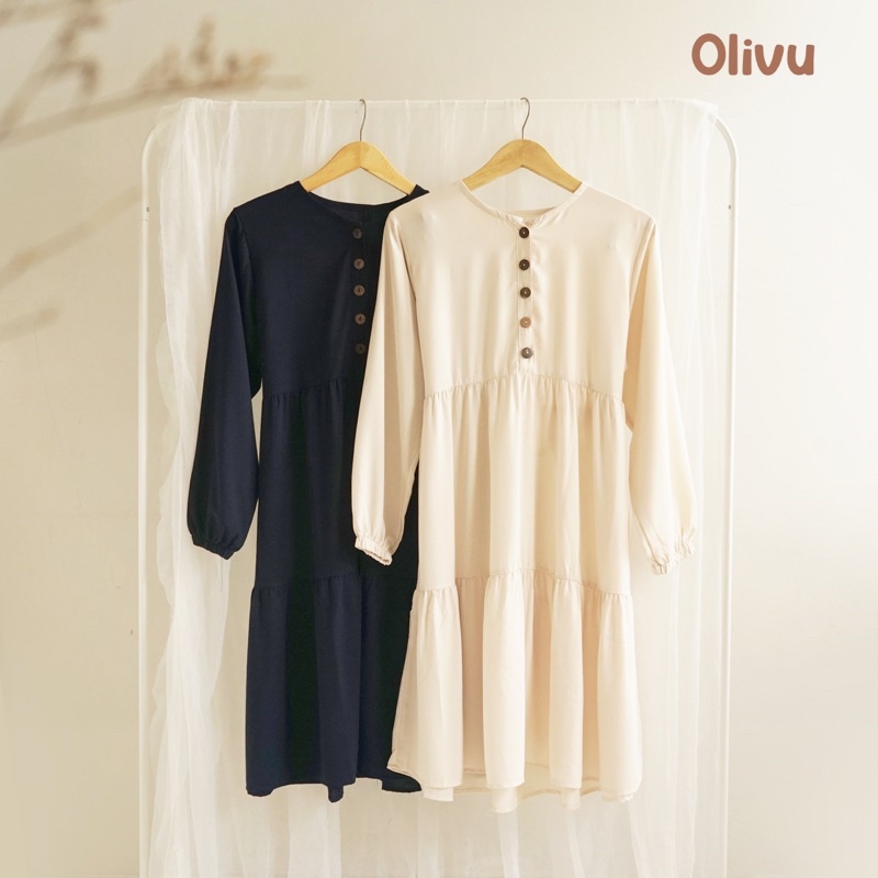 Olivu Baju Tunik Wanita Terbaru Rayon Polos Gamis Remaja Kekinian 2022 Korean Style