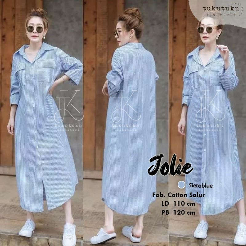 Jolie long dress tunik katun salur garis jumbo ld 110 xl