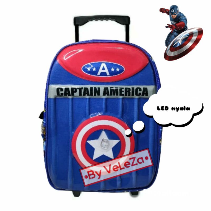Tas ransel troli anak karakter superhero LED gambar timbul -  tas anak - tas troli