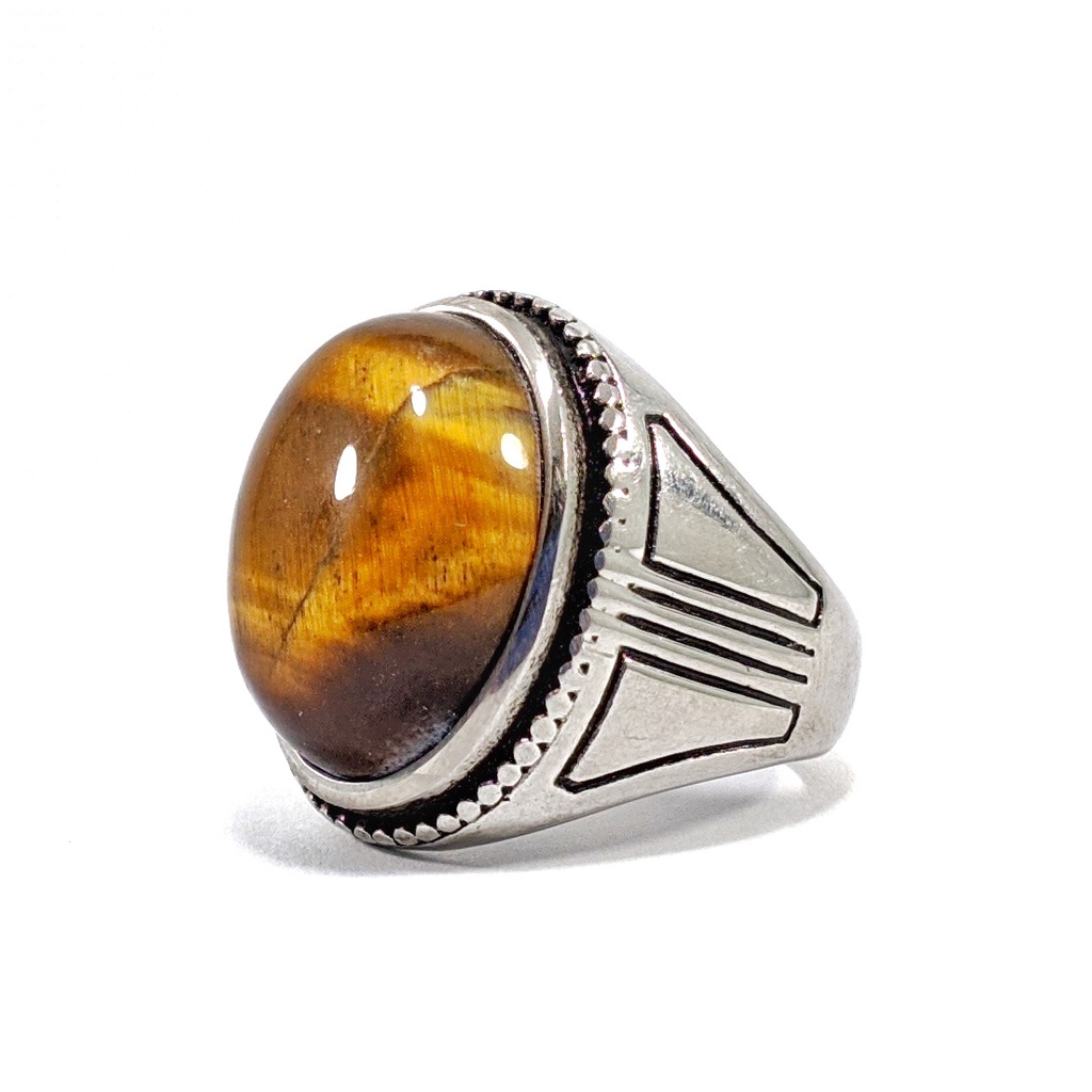 Natural Batu Akik Tiger Eye Cincin Biduri Sepah