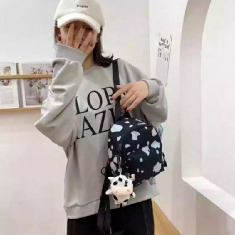 ALESHA AL1094-Tas Ransel Backpack Mini Sekolah Motif Terbaru Cow