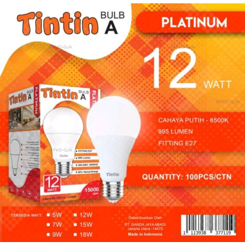 Led Tintin Platinum 12 watt ( Paket Grosir 10 pcs ) Lampu Led bulb/ bulat