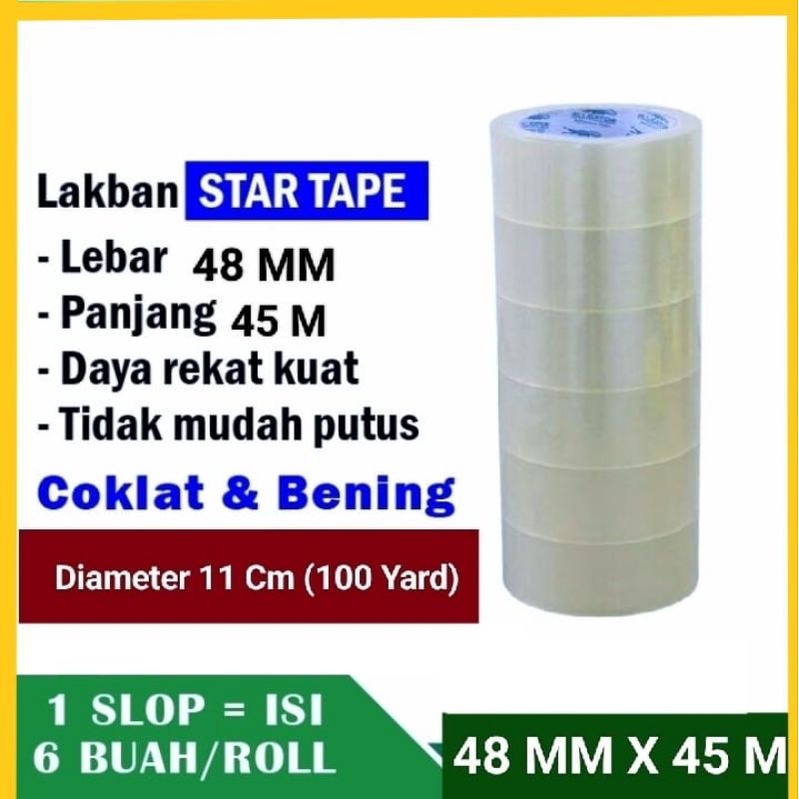 

Lakban STAR TAPE Isi 6 Roll (48 Mm X 100 Yard) Putih Bening