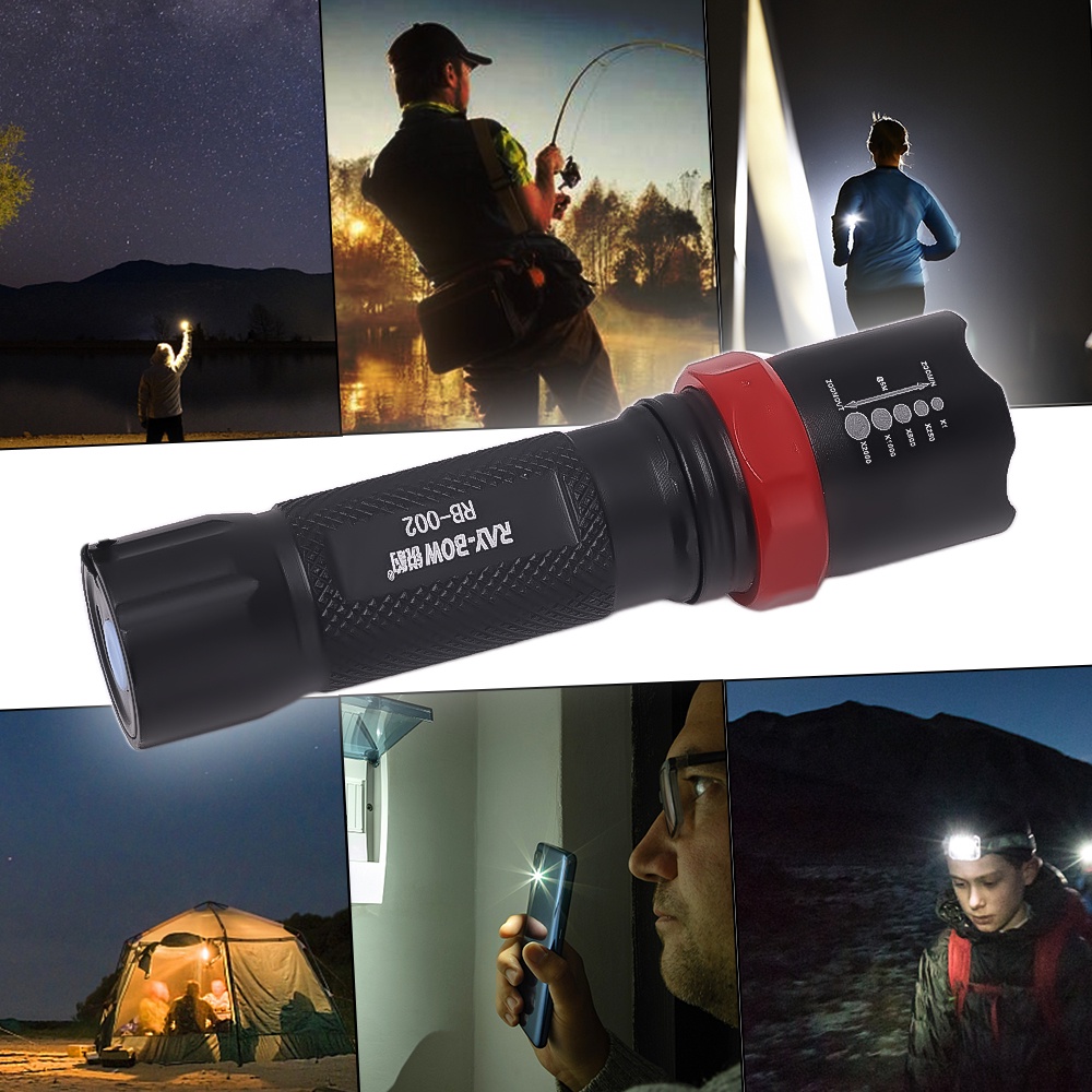 Lampu Senter COB LED USB Rechargeable 3 Mode Jarak Jauh Anti Air Portable Untuk Hiking / Camping