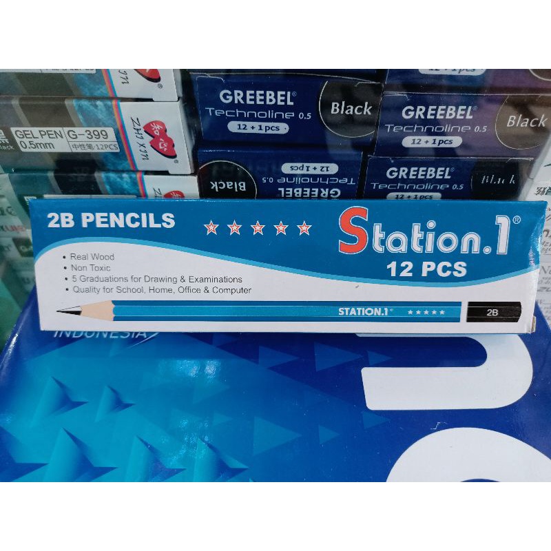 

12pcs pencil 2B Station 1 perlengkapan sekolah non toxic
