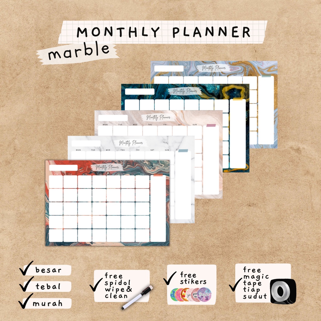 

Marble Monthly Wall Planner Schedule Board Papan Jadwal Bulanan
