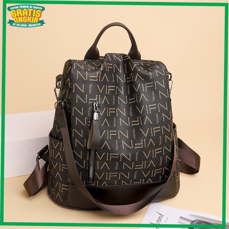 TAS BRANDED IMPORT KOREA / TAS RANSEL KULIT WANITA ANTI AIR IMPORT PREMIUM COKLAT CARMEN TA419B7 BAC