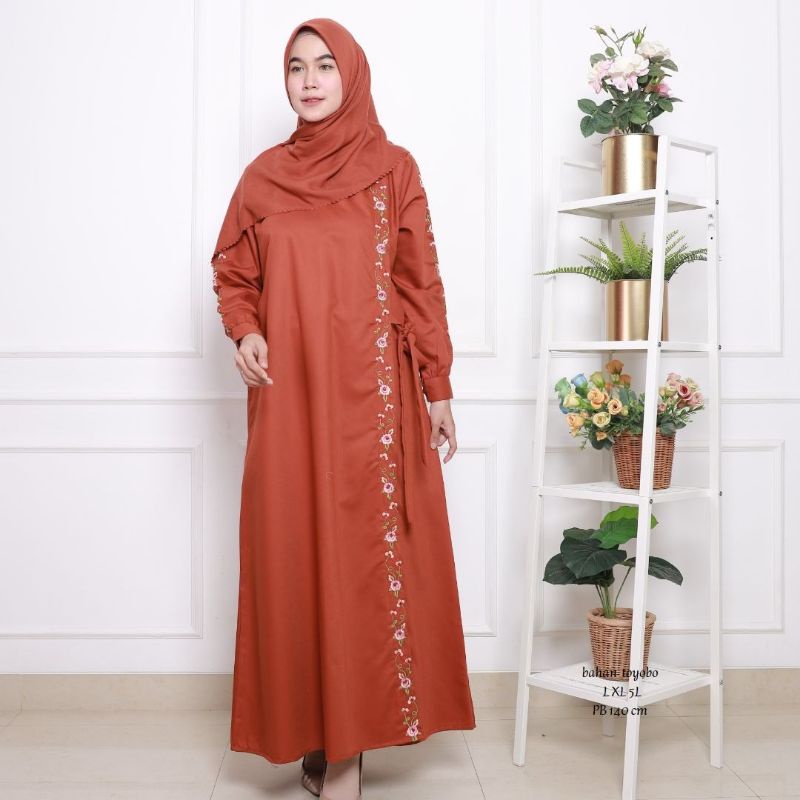 Zaja - Terbaru Baju Gamis Katun Toyobo Bordir Mewah &amp; Cantik + Tali Pinggang Yang Elegant Fashion Muslim Perempuan Dewasa