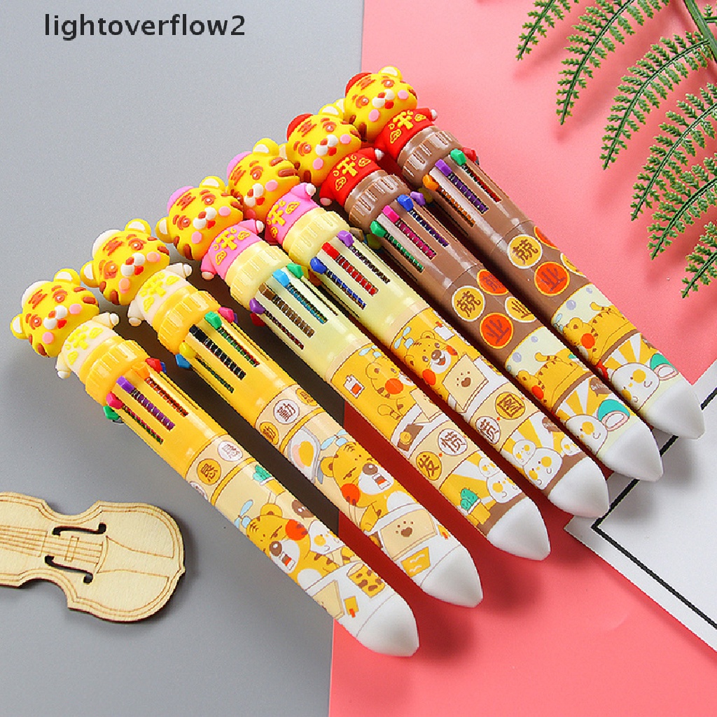 (lightoverflow2) Pulpen 10 Warna Tebal Motif Macan Untuk Sekolah / Kantor