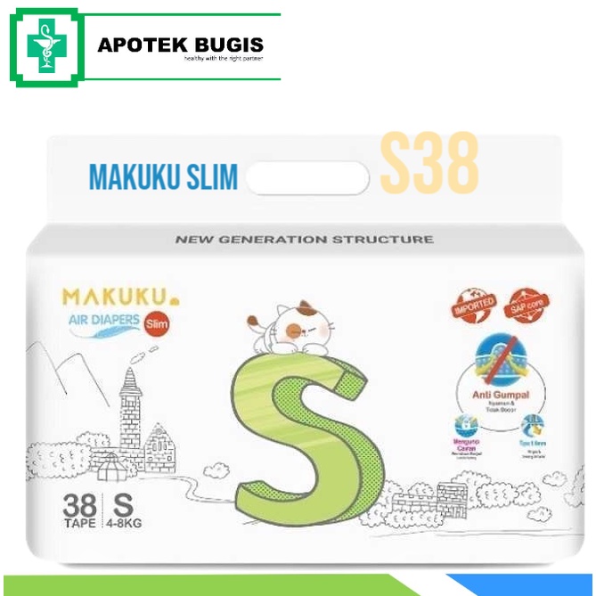 Popok Makuku Air Diapers Slim Tape S38 M32 L34 XL32 XXL28 Diapers AIR Pants