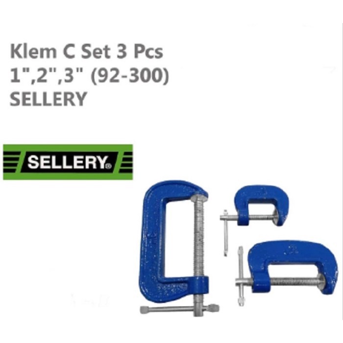 Sellery 92-300 C Clamp Set 3 Pcs 1 2 3 Inch Alat Bantu Jepit Besi Kayu