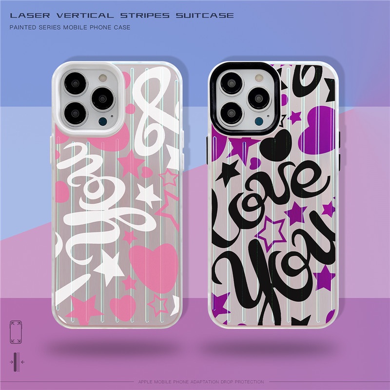 Soft Case Desain Grafitti Hati Warna Laser Macaron Untuk IPhone 14 13 12 11 Pro Max