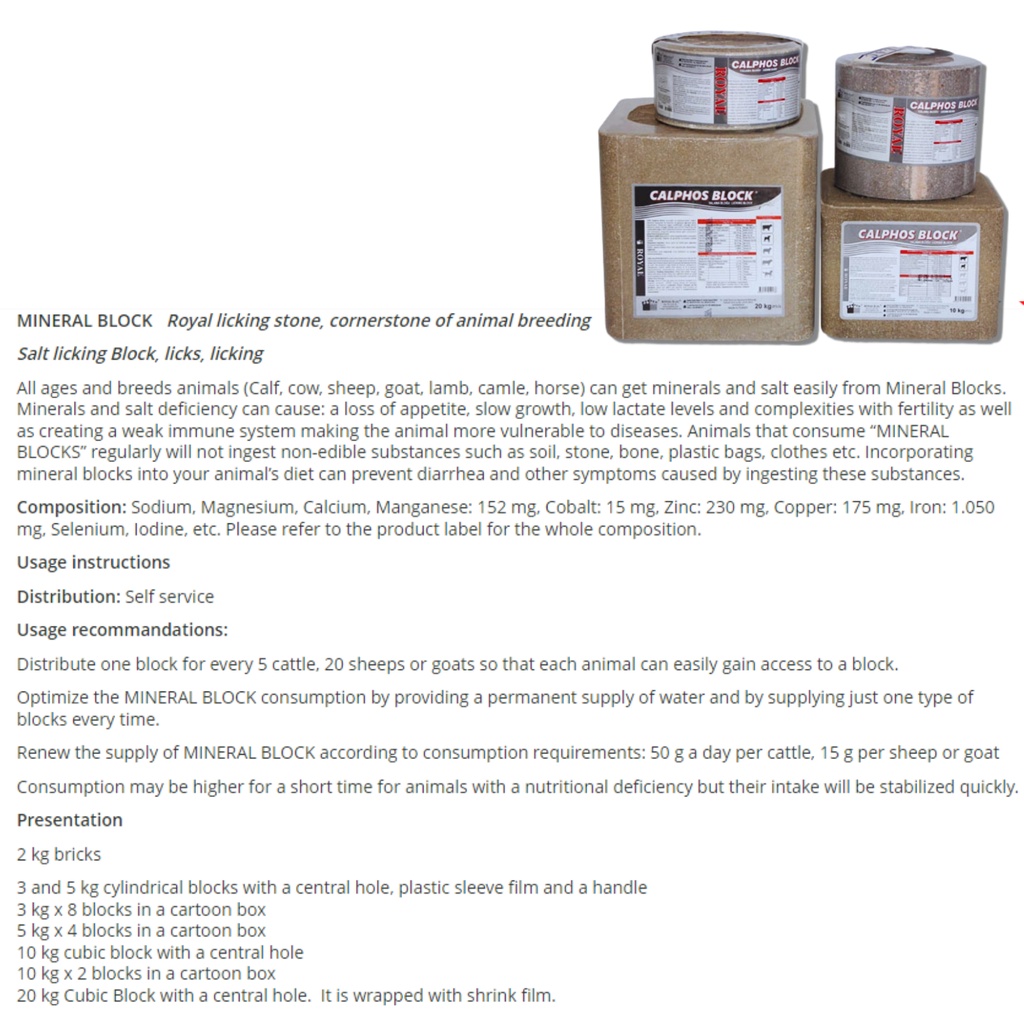 Mineral Blok 3 kg - Calphos Block Royal 3 kg | Mineral Blok Untuk Sapi Kambing Perah Kekurangan Mineral Fosfor | ROYAL ILAC | Apoternak