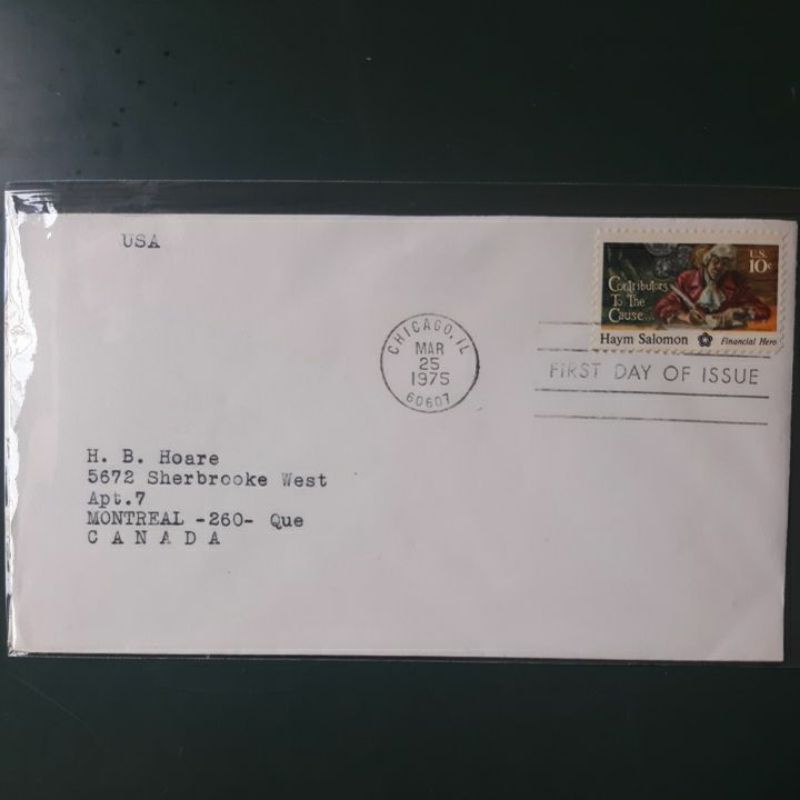 

Perangko First Day Issue USA 1975 FDC Hyam Salomon sampul 1 prangko