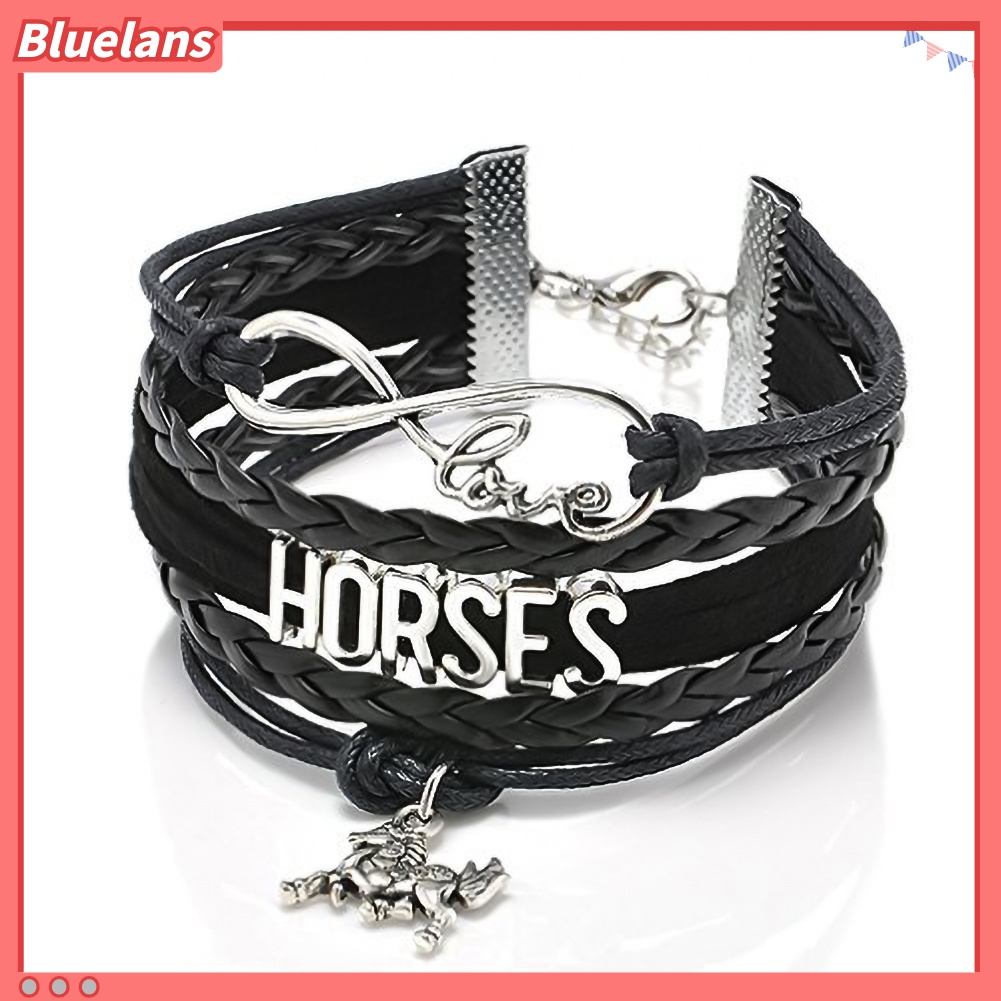Gelang Multilayer Bahan Kulit Imitasi Motif Infinity Love Horse Untuk Wanita